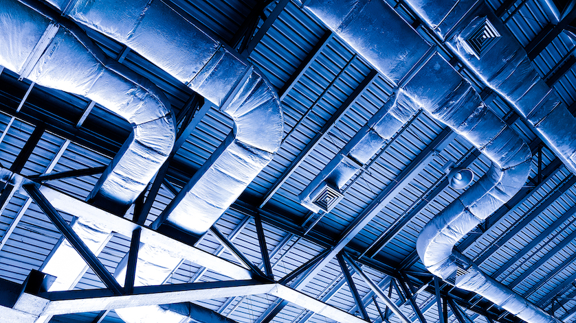 Bare skin ceiling; show roof structure, lighting design, electrical system and air condition system.